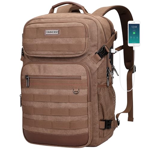 WITZMAN Canvas Travel Backpack for Men Multiple Pockets Fit 16 inch Laptop Backpack Carry-on Airline Approved(A8025 Brown) - color: Brown