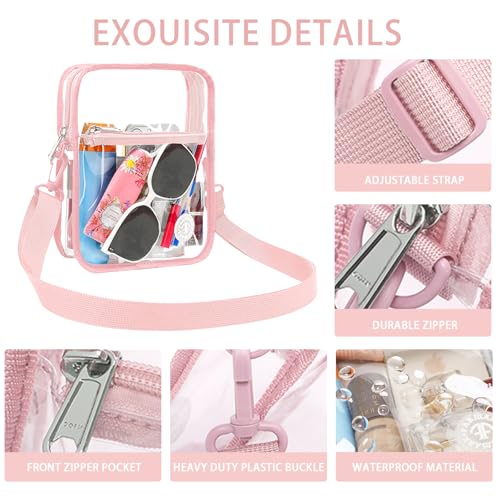 Clear bag for stadium events, women's Clear Purse crossbody bag, stadium approved with front pocket, perfect for concerts - color: Pink