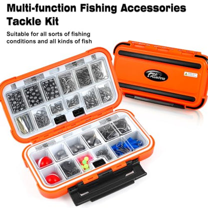 PLUSINNO 253/387pcs Fishing Gear Accessories Kit, Fishing Tackle Box with Tackle Included, Fishing Hooks, Fishing Weights Sinkers, Spinner Blade, Fishing Equipment for Bass Trout Bluegill Crappie - color: 253pcs Fishing Accessories Kit
