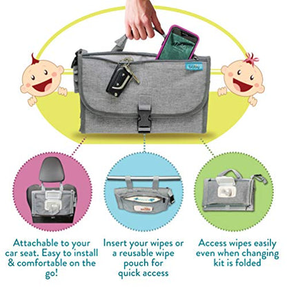 Kopi Baby Portable Diaper Changing Pad with Wipes Pocket, Classic Grey - color: Grey, size: Classic
