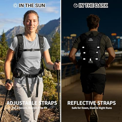 Hydration Backpack with 2L Water Bladder - 20L Water Backpack for Hiking, Cycling, Running, Biking, Lightweight Hiking Pack Bag for Women & Men with Trekking Pole Holders - color: Black With 2l Water Bladder