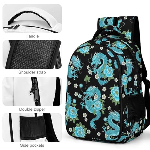 Nurse Teacher Travel Backpack Light Blue Flowers Cool Dragons Floral Purse, Cute Laptop Backpack with Tumbler Holder for Women College Work Casual Daypack - color: Pattern (259)