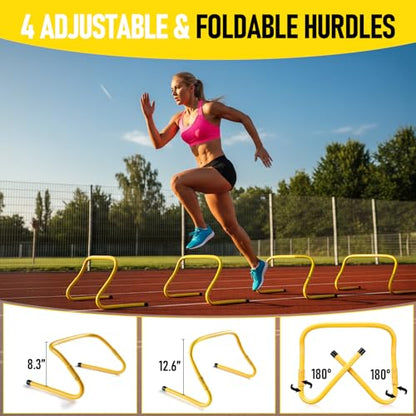 Agility Ladder,Soccer Training Equipment Set,20ft Speed Ladder,4 Agility Hurdles,Football Basketball Training Equipment,Football Accessories for Kids Youth Adults | Footwork, Speed & Agility Training - color: Yellow
