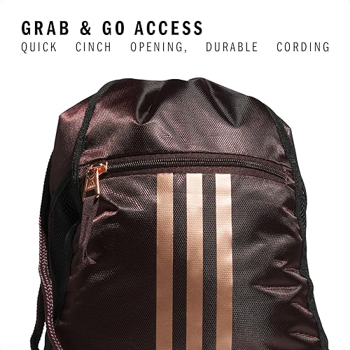 adidas Alliance Sackpack – Drawstring Backpack for Sports, Small Gym Bag, Shadow Brown/Rose Gold/2, OSFA - color: Shadow Brown/Rose Gold/2