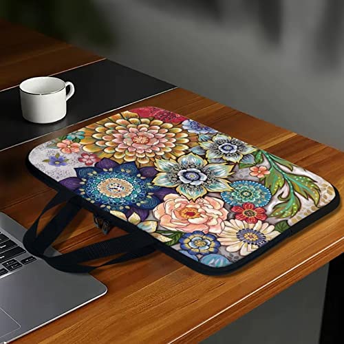 10 Inch Boho Flowers Laptop Sleeve for Women Girl, Slim Water Resistant Computer Carrying Case with Handle, Durable Protective Laptop Tote Bag Cover Compatible with Tablet/Notebook/Reader - color: Boho Flowers, size: 10 Inch
