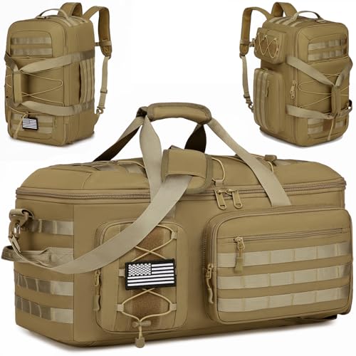 50L Gym Bags for Men, 3 in 1 Travel Duffle Bag with Shoe Compartment, Tactical Military Backpack for Overnight Weekender Gym Traveling Workout Deployment - color: Brown, size: 50L
