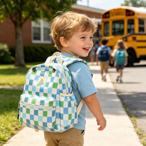STEAMEDBUN Toddler Backpack Boys Girls 2-4, Preschool Daycare Backpack -12inch - color: Green Checkerboard, size: Mini-12"H(not fit folder)