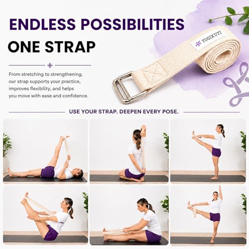 Yogikuti Premium Cotton Yoga Strap | Adjustable Yoga Belt for Stretching, Flexibility, Balance & Alignment | Yoga Accessories for Beginners, Pilates, Meditation, Exercise, Fitness & Physical Therapy - size: 9ft(3mtr)