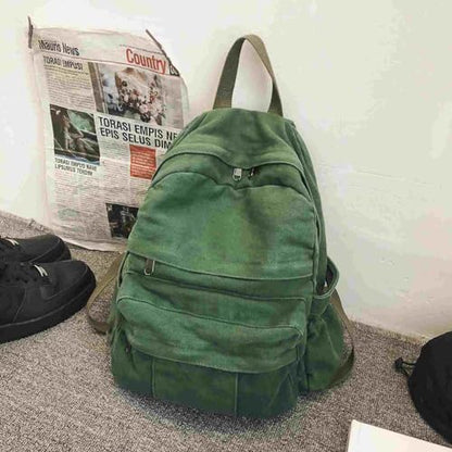 MaxxCloud Women's Heavy Cotton Canvas Laptop Backpack Lightweight Casual Hiking Daypack Travel Bag - color: Green