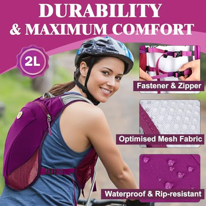 Hydration Backpack with 2L Water Bladder Bag, Lightweight and Breathable Running Vest for Men, Adjustable Chest Straps Water Pack for Cycling Hiking Climbing Outdoor - color: Rose Pink
