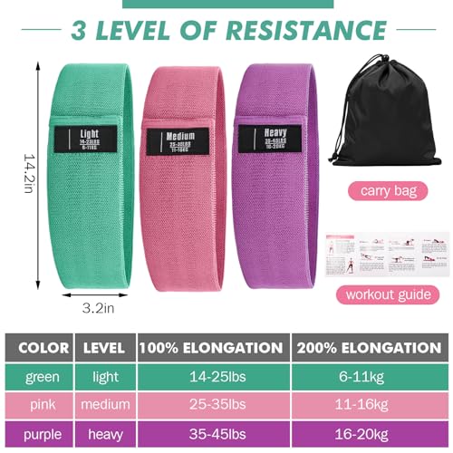 Shappy 18 Pcs Resistance Bands for Working Out Non-Slip Fabric Elastic Exercise Bands for Women Men 3 Set of Stretch Exercise Workout Supplies for Hip Legs Thigh Glutes for Yoga Starter Set Pilates