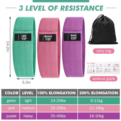 Shappy 18 Pcs Resistance Bands for Working Out Non-Slip Fabric Elastic Exercise Bands for Women Men 3 Set of Stretch Exercise Workout Supplies for Hip Legs Thigh Glutes for Yoga Starter Set Pilates