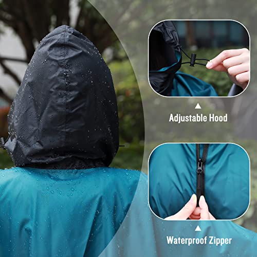 SaphiRose Unisex Rain Poncho Waterproof Raincoat Hooded for Adults Women with Pockets - color: Gradient Teal