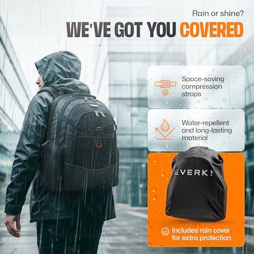 EVERKI Business 120 Laptop Backpack 40L with Rain Cover - Large Compartment Fits Up To 18.4", Travel Friendly Lightweight Business & Office Bag, 180° Fold-Out Design, Multiple Padded Pockets, Black - style: Business 120