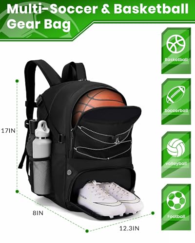 Hsmihair Basketball Backpack Large Sports Bag for Men&Youth,Gym Bag with Separate Ball & Shoes Compartment,Travel Bag for Basketball,Soccer,Volleyball - color: Black New