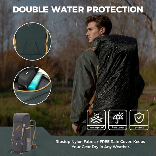 Bseash 65L Waterproof Hiking Camping Backpack with Rain Cover, Outdoor Sport Travel Daypack for Climbing Touring (Gray) - color: Gray