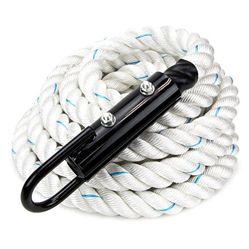 Crown Sporting Goods 1.5" Gym Climbing Rope for Adults - Poly Dacron Twist with Carabiner Eyehook - Strength Conditioning, Physical Education Fitness Equipment, Home Workout - size: 30'