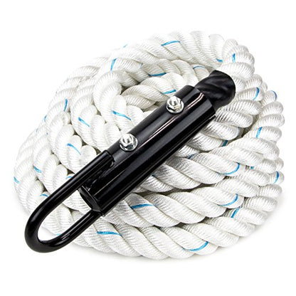 Crown Sporting Goods 1.5" Gym Climbing Rope for Adults - Poly Dacron Twist with Carabiner Eyehook - Strength Conditioning, Physical Education Fitness Equipment, Home Workout - size: 30'