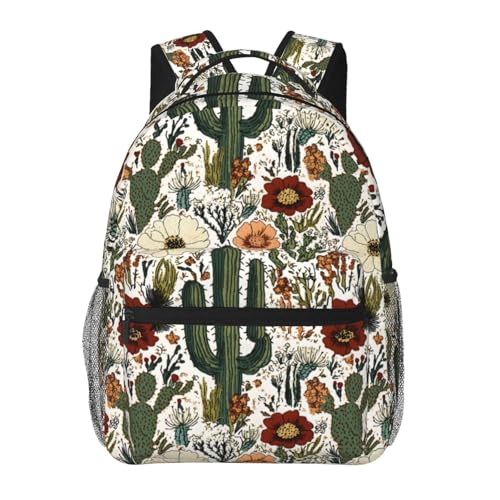 Cactus Floral Casual Backpack, Lightweight Laptop Bag Daypack, Flower Botanical Backpacks for Women Girls Teens Students, Rustic Vintage Polyester Bookbag Gifts for School Work Travel Hiking - color: Cactus