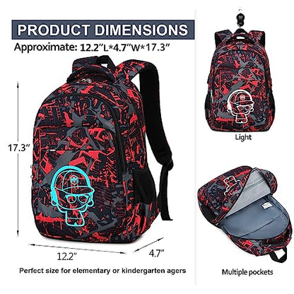 LEDAOU Girls Boys Backpack with Lunch Box, 3-Piece School Bookbag Set - color: Graffiti Red Prince