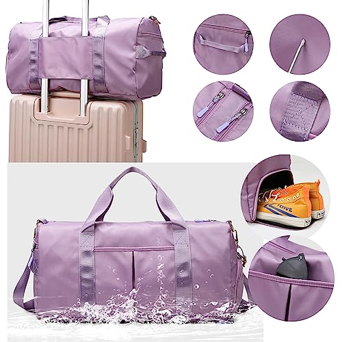 Gym Duffle Bag for Men Women, Waterproof Weekender Overnight Bag with Shoe Compartment and Wet Pocket for Swimming Yoga Travel (Black) - color: Black