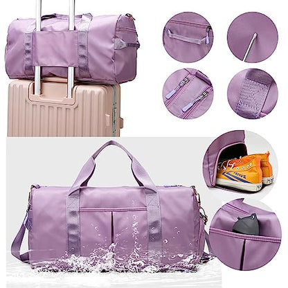 Gym Duffle Bag for Men Women, Waterproof Weekender Overnight Bag with Shoe Compartment and Wet Pocket for Swimming Yoga Travel (Blue) - color: Blue