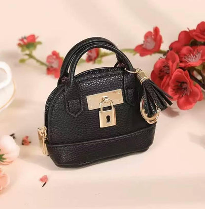 2 pcs Cute Mini Cosmetic Bag for Women PU Leather Backpack Keychain Makeup Bag Key Pocket Lipstick Bag Card Holder Data Cable Organizer Zipper Pouch (Handbag, Black) - color: Black