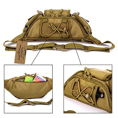 ArcEnCiel Tactical Fanny Pack for Men Women Waist Bag Hip Belt Outdoor Hiking Fishing Bumbag with Patch (Coyote Brown) - color: Coyote Brown