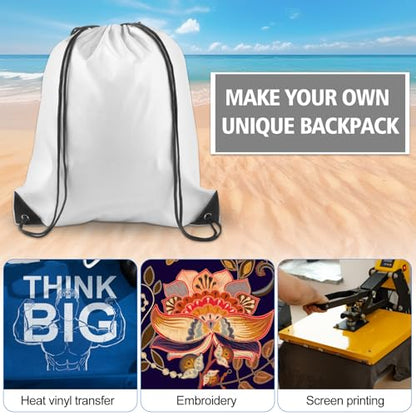 KUUQA 2 Pcs White Drawstring Backpack Drawstring Bag Bulk Sports Cinch Bags String Backpack Storage Bags for Gym Traveling - color: White