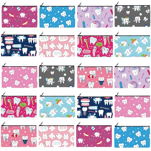 Reginary 20 Pcs Makeup Bags Gifts for Women Canvas Cosmetic Bags with Zipper Bulk Gift for Women Travel Purse Organizer Pouch Accessory, Toiletry Large Capacity, 7 x 4.3 Inch(Teeth) - style: Teeth