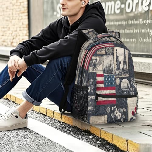Flag Kids Backpack for Girl Boy Waterproof Kids Back Pack | Retro Art School Bookbag fit Women Men Lightweight Rucksack Casual Daypack Carry On Bag for Work Hiking Camping Gym Travel - color: American Flag Retro Art
