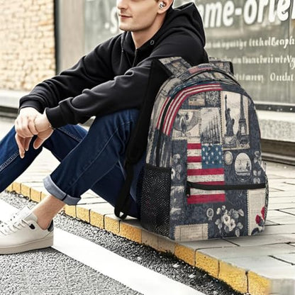 Flag Kids Backpack for Girl Boy Waterproof Kids Back Pack | Retro Art School Bookbag fit Women Men Lightweight Rucksack Casual Daypack Carry On Bag for Work Hiking Camping Gym Travel - color: American Flag Retro Art