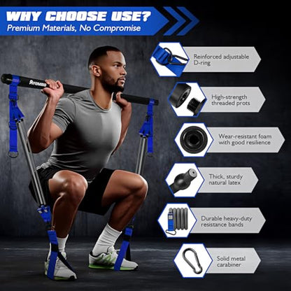 Ayombo Pilates Equipment, Heavy Duty Pilates Bar Kit with Resistance Bands, Portable Gym Adjustable Exercise Bands, Home Squat Training, Arm, Abs, Waist, Chest Strength Workout Equipment for Men - style: 270lbs