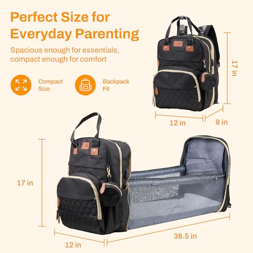 Diaper Bag Backpack with Changing Station – Large Baby Diaper Bag with 19 Pockets, USB Port, Waterproof, Insulated Bottle Holders, Stroller Straps – Travel Maternity Bag – Black - color: Black