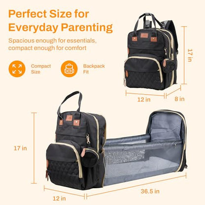 Diaper Bag Backpack with Changing Station – Large Baby Diaper Bag with 19 Pockets, USB Port, Waterproof, Insulated Bottle Holders, Stroller Straps – Travel Maternity Bag – Black - color: Black
