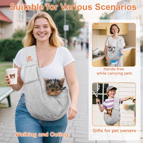 Tomkas Small Dog Sling Carrier - Cat Sling Carrier - Zipper Pocket & Adjustable Strap - for 3-10 lbs Pets(Gray) Puppy - color: Gray