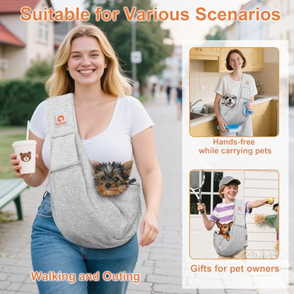 Tomkas Small Dog Sling Carrier - Cat Sling Carrier - Zipper Pocket & Adjustable Strap - for 3-10 lbs Pets(Gray) Puppy - color: Gray