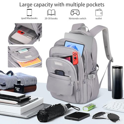 School backpack for Girls, Aesthetic Backpack for Women Men Cute Bookbag Preppy College (Grey) - color: Grey