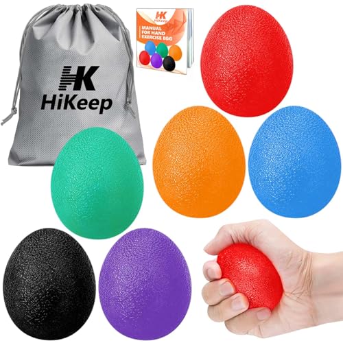 HiKeep Stress Balls for Adults (6 Pack), Stress Ball, Hand Strengthening Devices, Hand Exercisers for Strength, Exercise Squeeze Squishy Wrist Ball, Physical Therapy Exerciser, Grip Strength Trainer