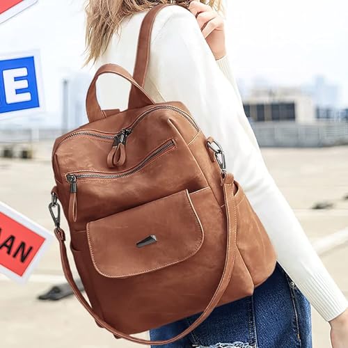 WYFJNX PU Leather Backpack Purse for Women Fashion Multipurpose Design Handbag Ladies Shoulder Bags Travel Backpack Brown - color: Brown