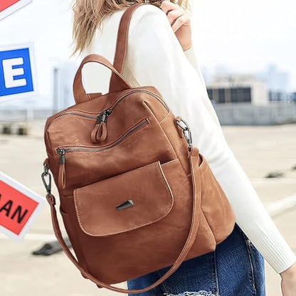 WYFJNX PU Leather Backpack Purse for Women Fashion Multipurpose Design Handbag Ladies Shoulder Bags Travel Backpack Brown - color: Brown