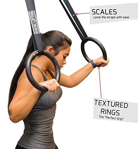 Nordic Lifting Gymnastic Rings and Straps - Heavy Duty for Gymnastics, Crossfit, & Fitness Training - Best Olympic Home Gym Set - PC Plastic is Stronger Than Wood