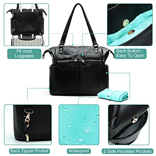 MOMINSIDE Diaper Bag Tote, 4 in 1 Leather Diaper Bag Backpack with 13 Pockets, Convertible Baby Bag Pañaleras Para Bebe for Mom Mommy Bag Hospital Bag, Changing Pad, 4 Large Insulated Pockets(Black) - color: Black
