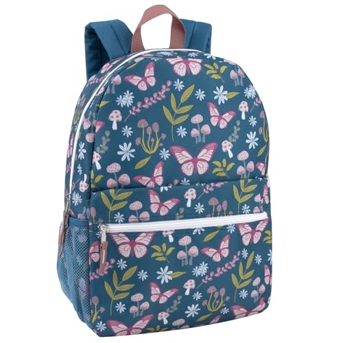 Trail maker 17 inch Backpack for Travel & Commute, Zippered Front & Mesh Side Pockets, Padded Straps - color: Butterfly Garden