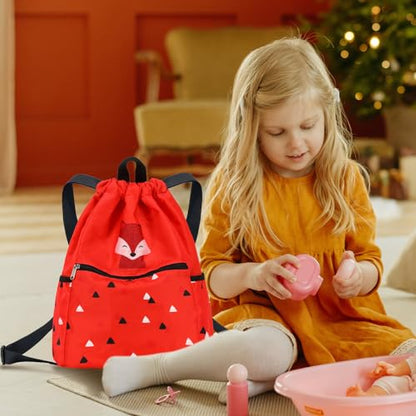 Kids drawstring bag swim Cloth storage bag for boys and girls sports beach camp backpack Fox Red - color: Fox Red