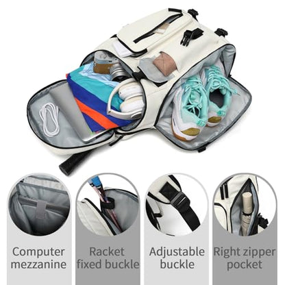 Kalesi Gym Duffle Tennis Bag Backpack 4-Way Waterproof with Shoes Compartment for travel Sport Hiking laptop (Sea salt white02) - color: Sea Salt White02