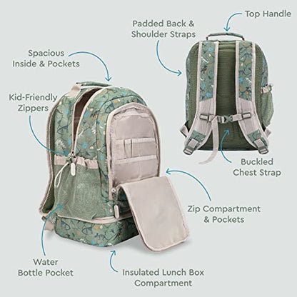 Bentgo Kids 2-in-1 Backpack & Insulated Lunch Bag - Durable 16” Backpack & Lunch Container in Unique Prints for School & Travel - Water Resistant, Padded & Large Compartments (Dino Fossils) - color: Dino Fossils