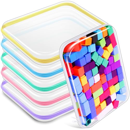 Sanwuta 6 Pcs Clear Hard Zipper Case Plastic Zipper Pouches Transparent Makeup Bag Pencil Case Pouches Toiletry Diaper Bag for Travel Toy Storage Organizer Bins(Assorted Color,13.78 x 11.81 x 2 Inch) - color: Assorted Color, size: 13.78 x 11.81 x 2 Inch