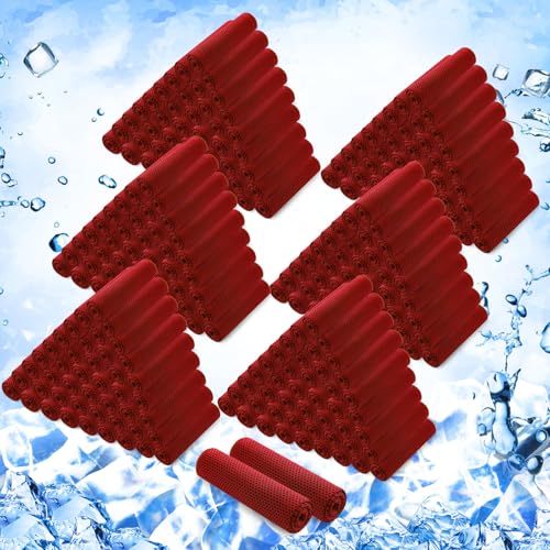 Hosuly 300 Pack Cooling Towels Bulk 40 x 12 Inch Large Chilly Breathable Sweat Sports Cold Towels Sublimation Microfiber Ice Neck Rag for Hot Weather Workout Gym Team Gift (Red) - color: Red