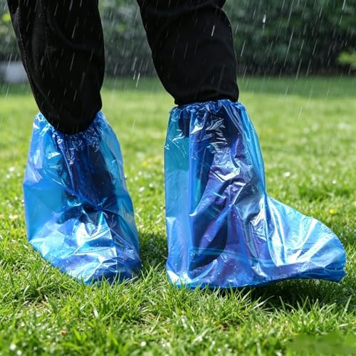 2026 New 10 Pairs Shoe Covers Boot Covers Plastic Disposable Waterproof Shoe Covers for Men and Women Rain Outdoor Indoors Overshoes (Blue) - color: Blue